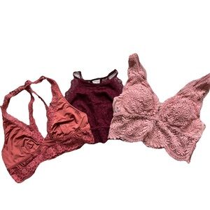Aerie American Eagle Bras Set of 3 M Eyelet Lace Bralette Balconette Pink